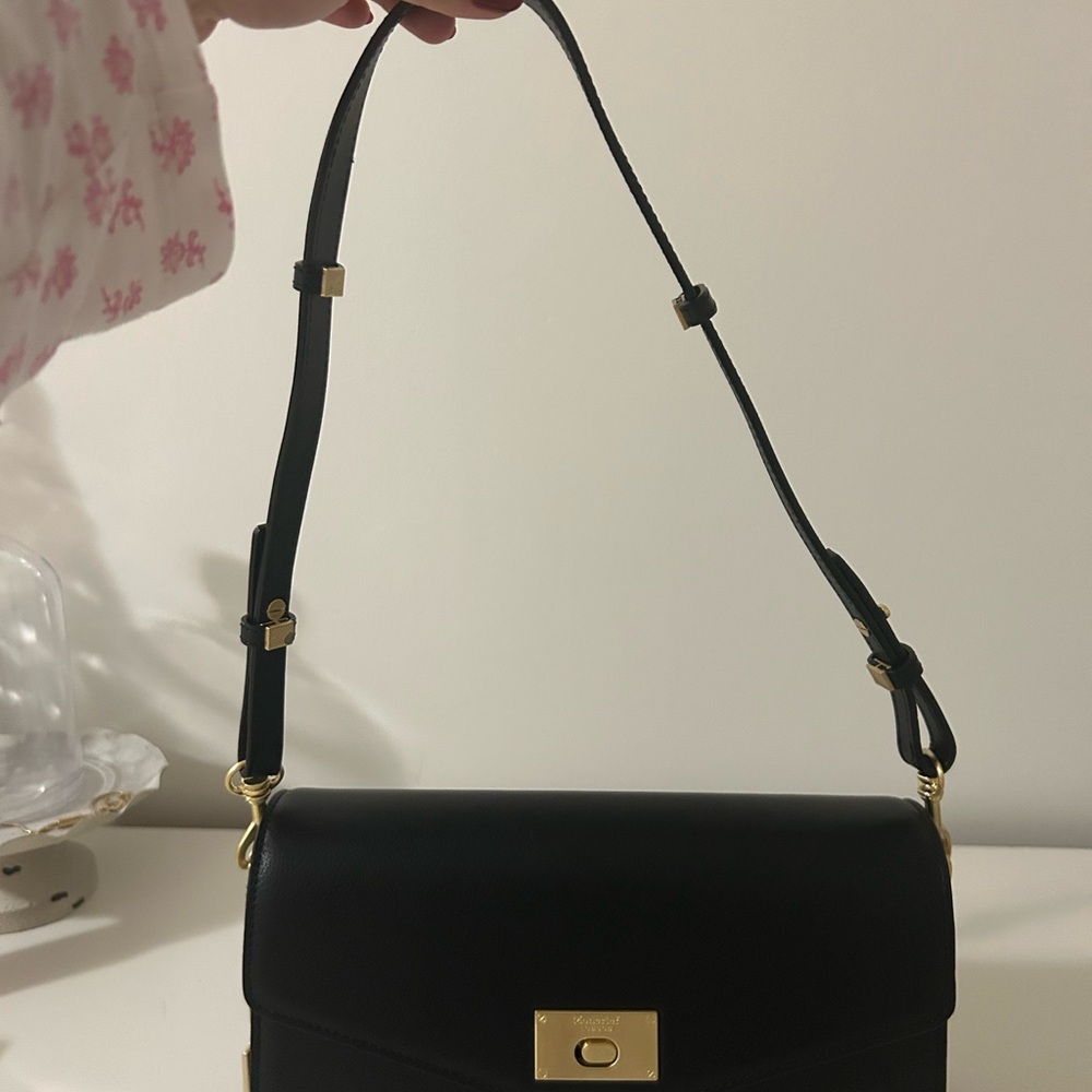 Chic Black Shoulder Bag with Gold Accents